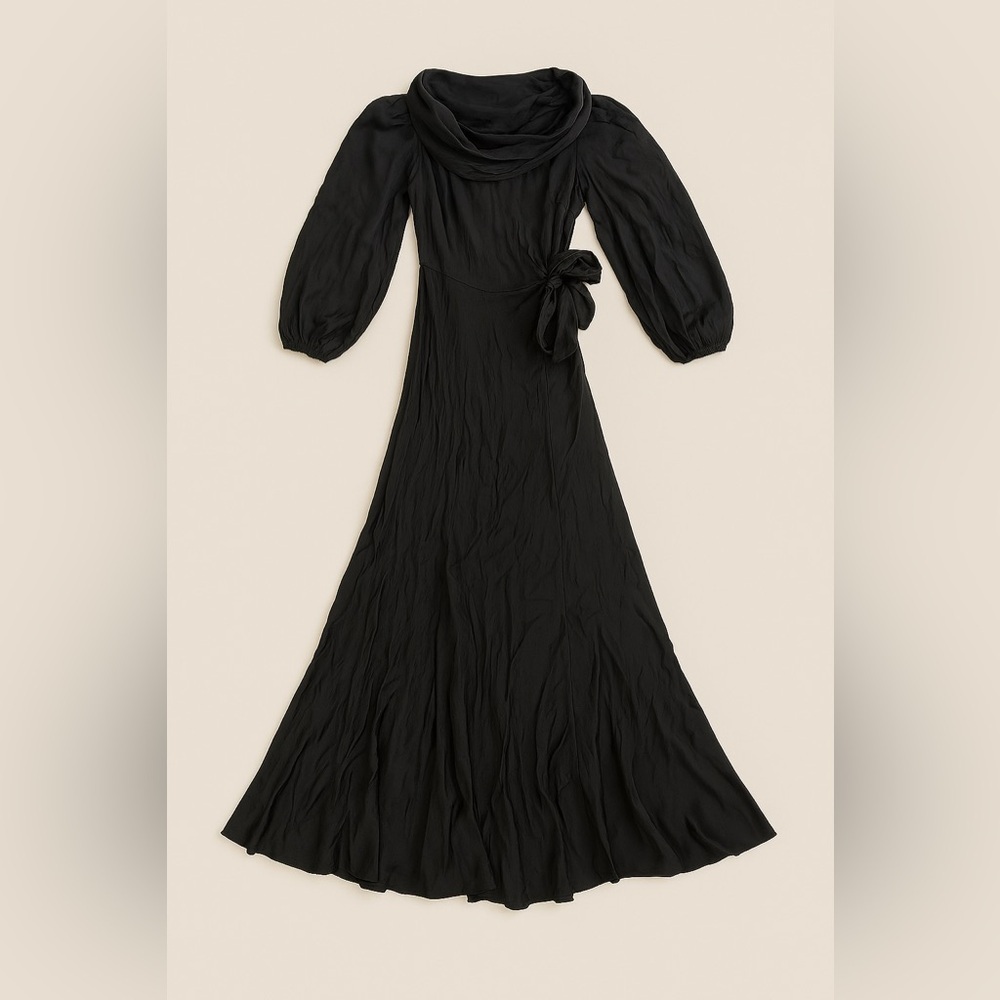 Tanya Taylor black maxi dress cowl neck belted